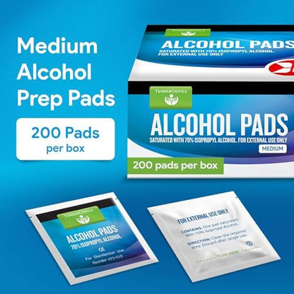 TenderGentle medium alcohol prep pads being removed from foil packaging.