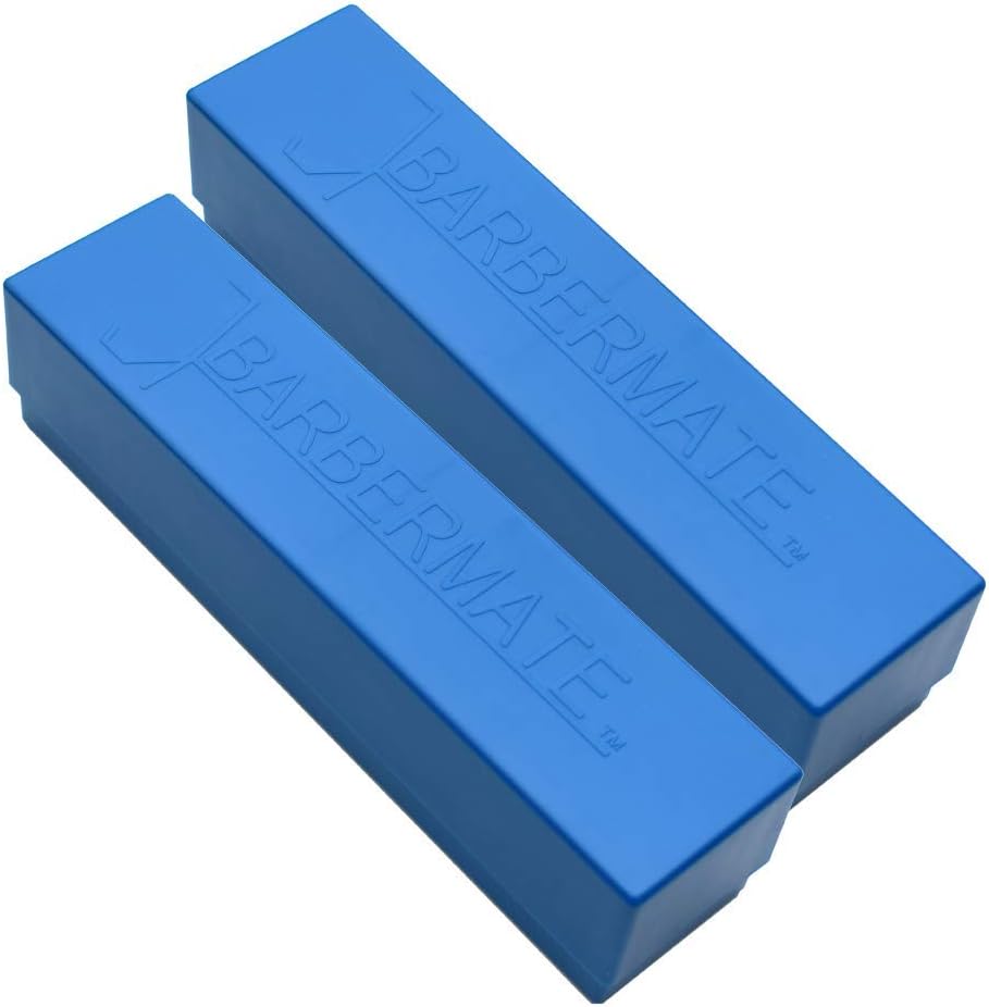 BarberMate blue professional clipper blade caddy organizer two pack front view showing storage slots.