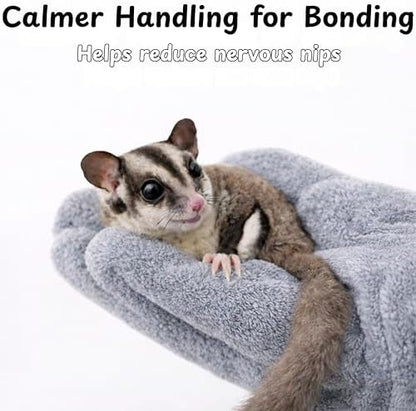 Premium polar fleece bonding gloves set helping reduce pet stress during handling.
