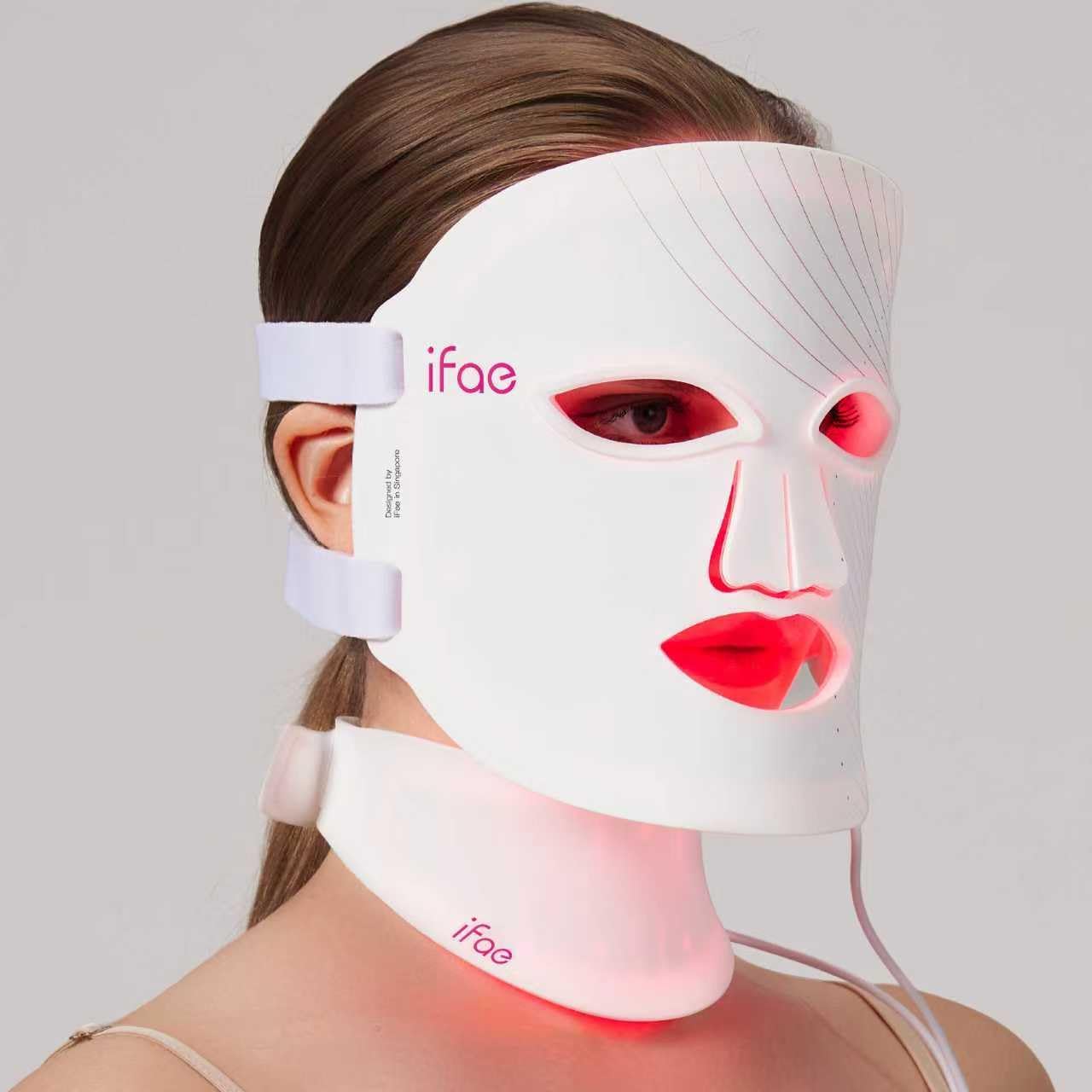 Ifae Aesthifae LED red light therapy mask front view showcasing the white flexible silicone design
