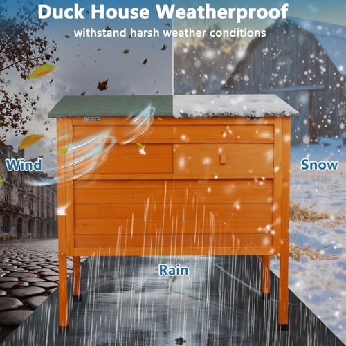 FunXplore Duck Coop Outdoor Weatherproof Wooden Duck House for Outside Small Animal Pet Hutch with Asphalt Roof Elevated Legs Pull-Out Tray Suitable for Other Poultry Chickens & Quails - Image 6
