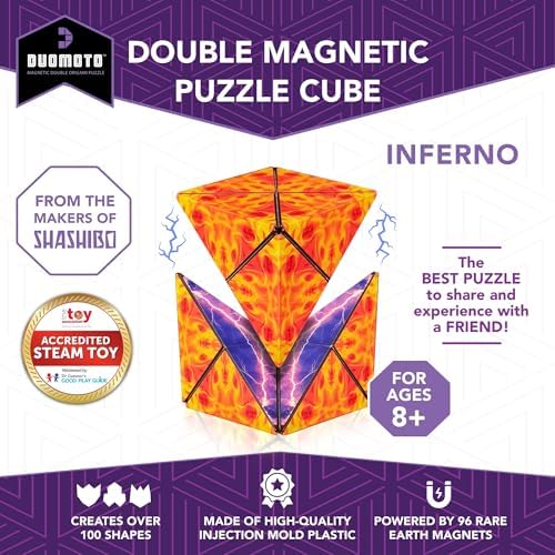 Duomoto shape shifting puzzle split into two interlocking segments demonstrating the magnetic split mechanism.