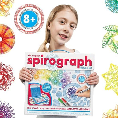 The instructional guidebook and twenty premium design sheets included in the Spirograph Deluxe set.