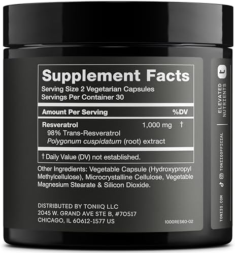 Toniiq Trans Resveratrol 1000mg supplement facts label
