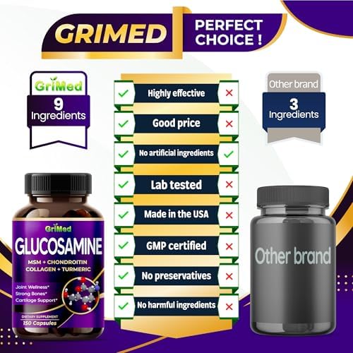 GriMed Glucosamine 12,000mg - X12 Power with MSM, Chondroitin, Collagen, Turmeric for Joint Wellness, Strong Bones, Cartilage Support - Image 3