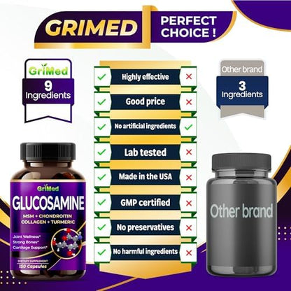 GriMed Glucosamine 12,000mg - X12 Power with MSM, Chondroitin, Collagen, Turmeric for Joint Wellness, Strong Bones, Cartilage Support - Image 3