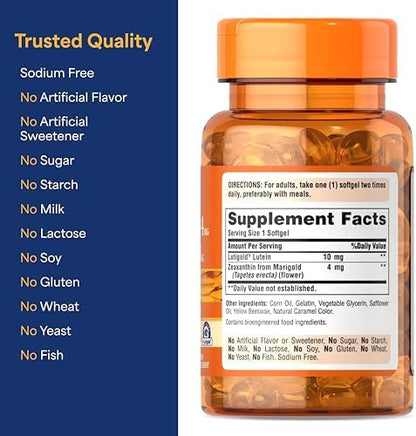 Side view of Zeaxanthin 4mg and Lutigold Lutein 10mg packaging