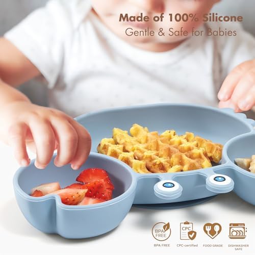 Rocced baby silicone plate with spoon and fork set in blue