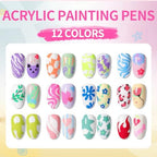 Close up of 12 color neon nail art marker tips