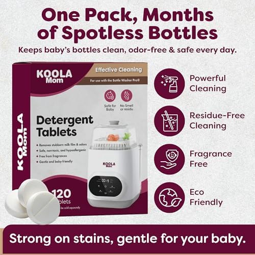 Side view of 120 piece baby bottle detergent tablet box