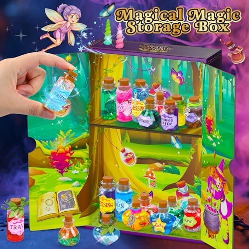 Child using the magic fairy wand and potion ingredients