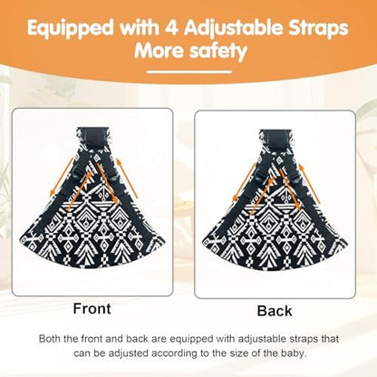 Jamyum toddler carrier in blacksail pattern highlighting the ergonomic non-slip hip seat.