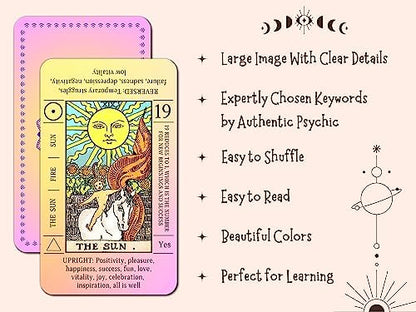 Juju's Vibes tarot deck packaging and card display