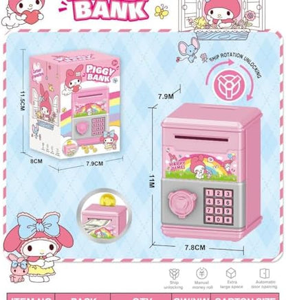 FUAN electronic kids money safe showcasing the automatic paper cash feeding slot mechanism in action.