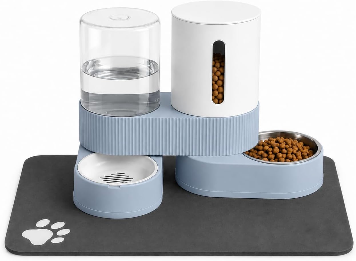 Gravity Cat Feeder 2 Pack Automatic Food Feeder and Water Dispenser Set Detachable Pet Bowl with Silicone Mat for Cats Small Medium Dogs, Large Capacity(Green) - Image 10