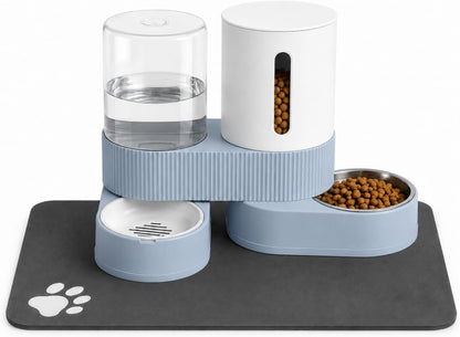 Gravity Cat Feeder 2 Pack Automatic Food Feeder and Water Dispenser Set Detachable Pet Bowl with Silicone Mat for Cats Small Medium Dogs, Large Capacity(Green) - Image 10