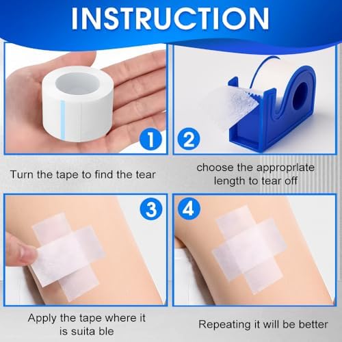 Hypoallergenic medical paper tape being applied gently to a wound dressing on sensitive skin