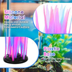 Two pieces of artificial aquarium seaweed showcasing the flexible and safe silicone tendrils.