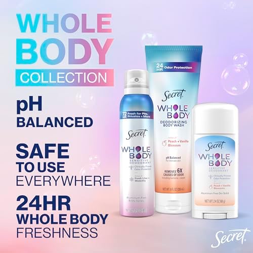 Secret Peach and Vanilla Blossom deodorizing body wash for women