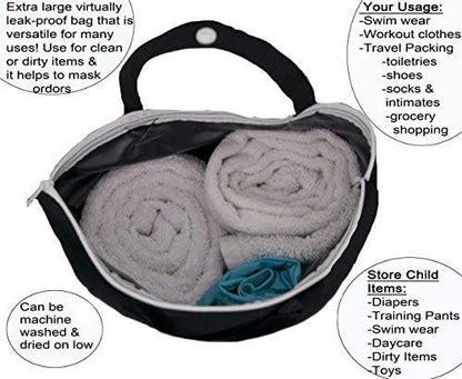 Mom & Bab wet bags displayed for travel storage