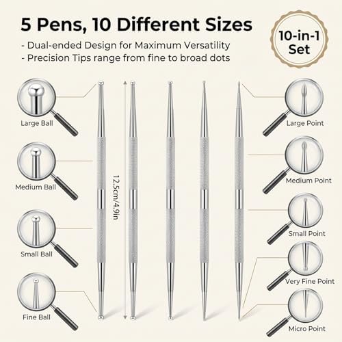 Close up of double ended nail dotting pens showing different tip sizes