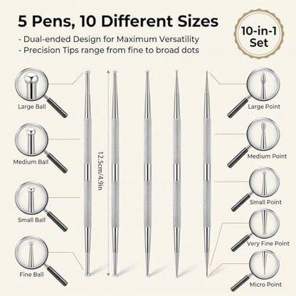 Close up of double ended nail dotting pens showing different tip sizes