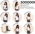 Model wearing Elby hands free leash cross body style