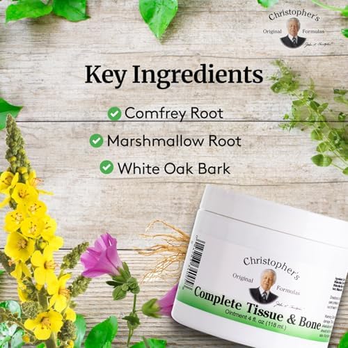 Herbal topical ointment by Dr. Christopher featuring wildcrafted comfrey and marshmallow root for muscle relief.