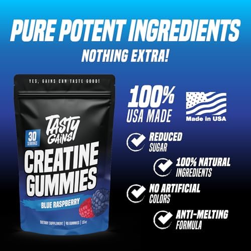 Tasty Gains Creatine Gummies nutritional facts supplement panel