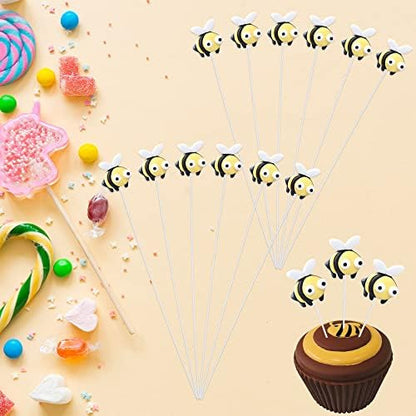 Yellow and black bee cake decorations set of 24