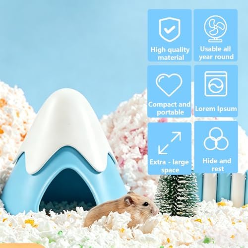 Hamster Hideout, Snowy Mountain Shape Hamster Hide House,Cute Small Animal Habitat Hideaway Hut for Syrian Hamsters, Mice, Gerbils, Rats (Blue) - Image 3