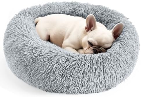 Hoewina Dog & Cat Bed for Indoor Cats, 20in Calming Donut Bed for Puppy and Kitten, Washable Round Fluffy Pet Bed for Small Medium Dogs and Cats (Light Grey) - Image 2
