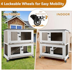 2 Story Rabbit Hutch Indoor & Outdoor, Wooden Rabbit Cage with 2 Leak-Proof Pull-Out Trays, 4 Wheels, Ramp, Chew-Anti Metal Strip for Rabbit, Guinea Pig, Hamster (36" L x 17.8" W x 36.7" H) - Image 5