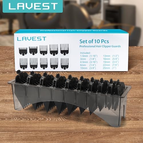 Packaging layout of the imported LAVEST premium cutting guide set with organizer tray for professional salons