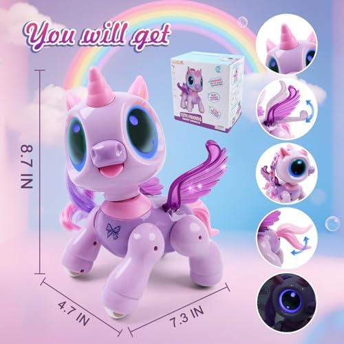 Biranco unicorn robot toy packaging and included grooming kit