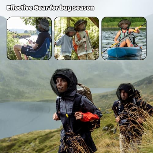 Top view of gray and black insect repellent head nets