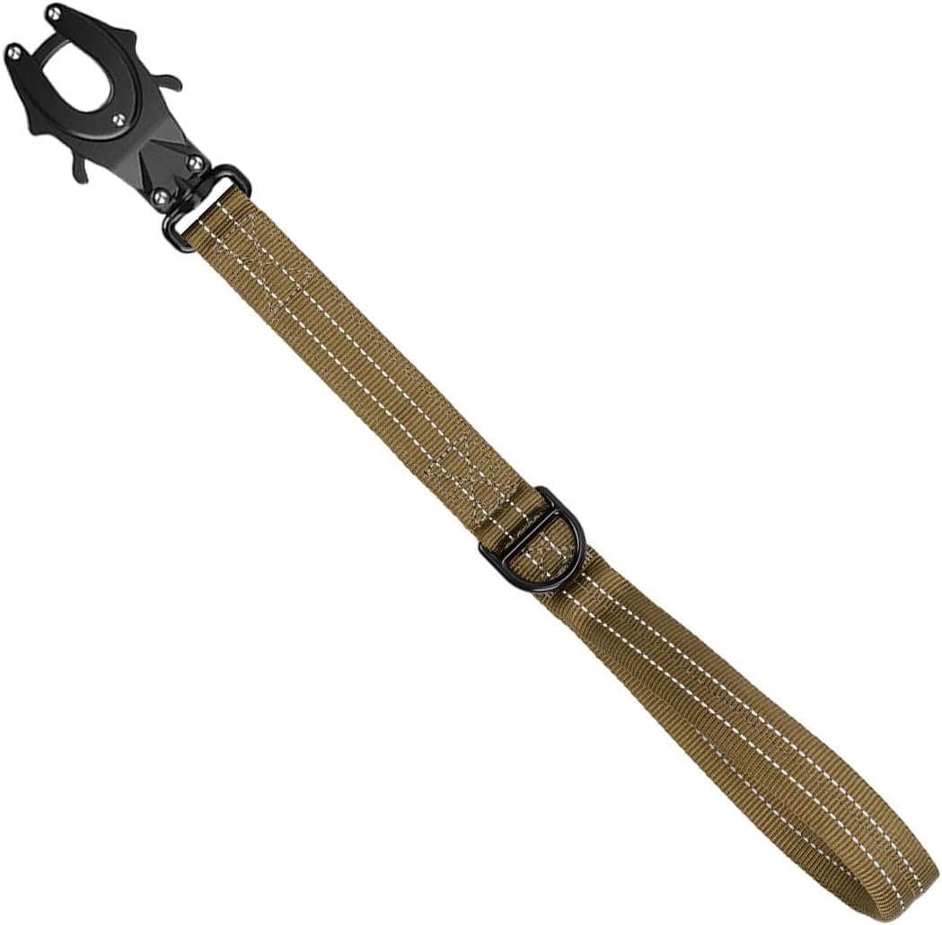 ICEFANG short dog leash brown front view showing the padded handle and heavy duty auto lock clip.