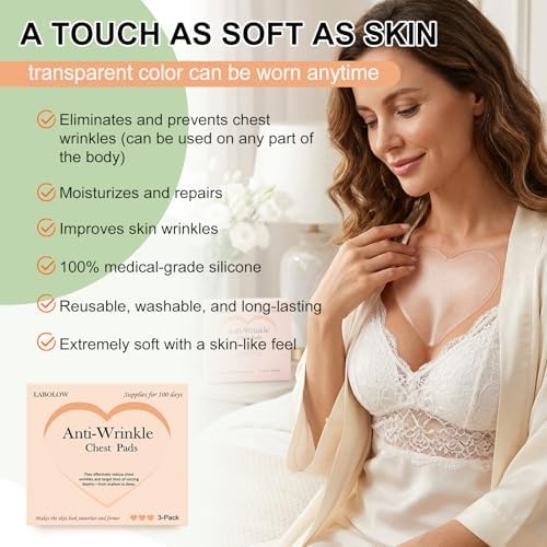 Reusable silicone decollete patches applied to the chest area for overnight skin tightening