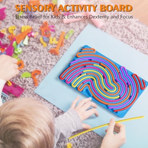 Toddler using the Spkwis sensory board during a flight to demonstrate its quiet travel friendly application.