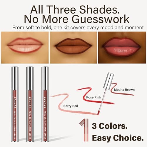 Peel Off Lip Stain Set â€“ 3 Colors Long Lasting Lip Tint, Smudge-Proof, Transfer-Proof, Kiss-Proof, Vegan Lip Makeup Gift for Her - Image 3