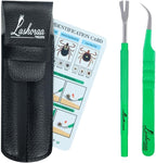 Valonic stainless steel tick removal tool kit front view with leather case