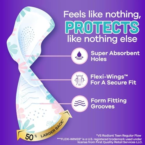Always Radiant Teen Pads Size 4 with Wings 18 Count imported pack