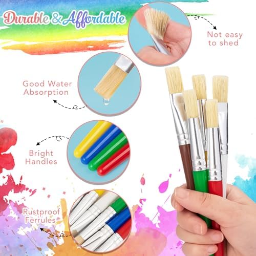Round and flat preschool art brushes with no shed natural bristles