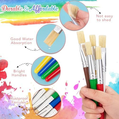 Round and flat preschool art brushes with no shed natural bristles