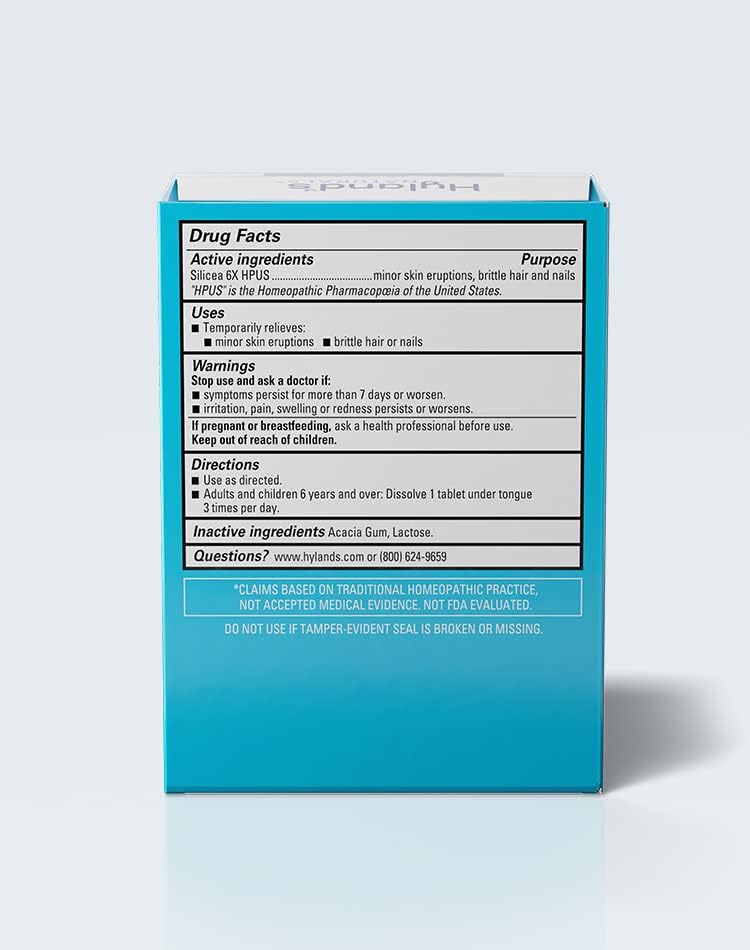 Side view of Hyland's Silicea 6X homeopathic remedy bottle