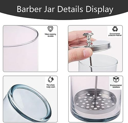 Close up of glass sanitizing container for nail and barber tools