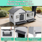 Rabbit Hutch Indoor & Outdoor with Extended Play Area, Plastic Rabbit Hutch with Sloped Roof Drainage, Panoramic Windows, Urine Barrier & Pull-Out Tray, Rabbit Cage with Run Easy to Clean and Assemble - Image 6