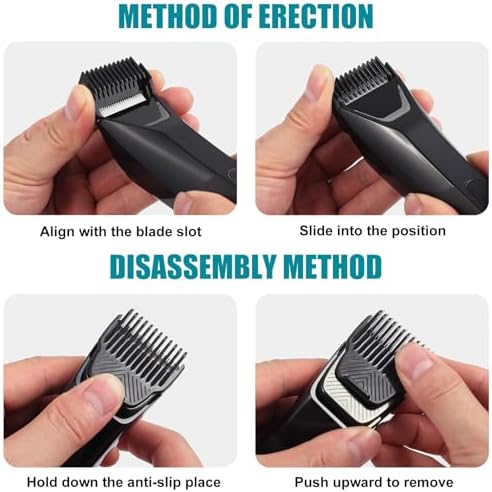 Complete retail packaging display of the Amorka trimmer accessory kit featuring seven cutting lengths ranging from 1.4 millimeters to 12 millimeters.