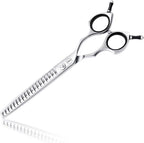 HASHIMOTO Japanese steel pet shears highlighting the adjustable tension screw mechanism