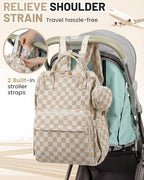 Fufazfo corduroy diaper bag backpack lifestyle view being worn by parent